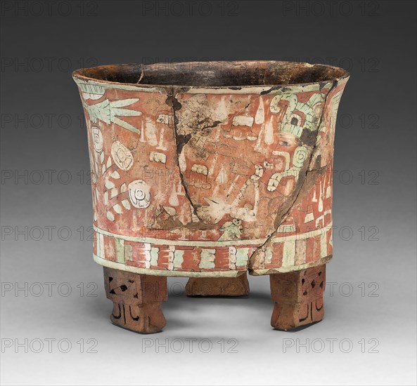 Tripod Vessel with a Blowgunner Scene, A.D. 300/500, Teotihuacan, Teotihuacan, Mexico, México, Ceramic, stucco, and pigment, 8.9 × 15.9 cm (3 1/2 × 6 1/4 in.)