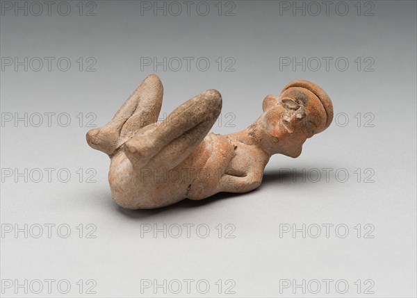 Seated Female Figure Giving Birth, c. A.D. 200, Colima, Colima, Mexico, Colima state, Ceramic and pigment, H. 7.9 cm (3 1/8 in.)