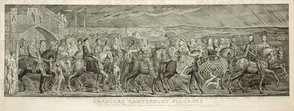 The Canterbury Pilgrims, 1810, William Blake, English, 1757-1827, England, Line engraving on cream laid paper, 295 × 920 (image), 300 × 925 mm (plate), 368 × 965 mm (sheet)