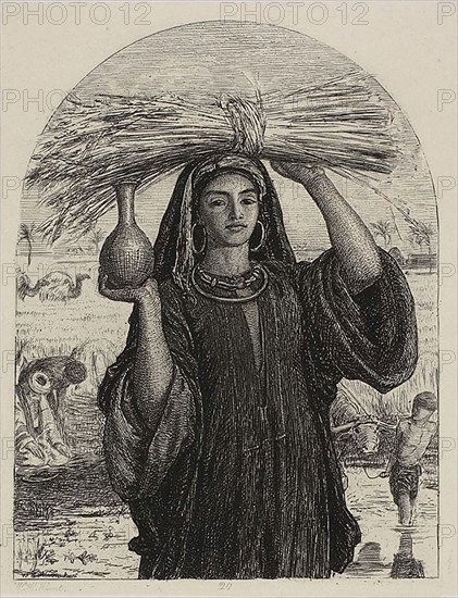 The Abundance of Egypt, 1857, William Holman Hunt, English, 1827-1910, England, Etching on cream wove chine laid down on off-white wove paper, 138 × 105 mm (image), 147 × 113 mm (chine), 155 × 122 mm (plate), 191 × 153 mm (sheet)