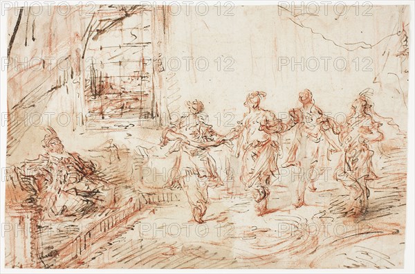 Harem Scene, n.d., Francesco Guardi, Italian, 1712-1793, Italy, Pen and brown and black ink, brush and gray wash, red chalk with red chalk wash on buff laid paper, 364 x 241 mm