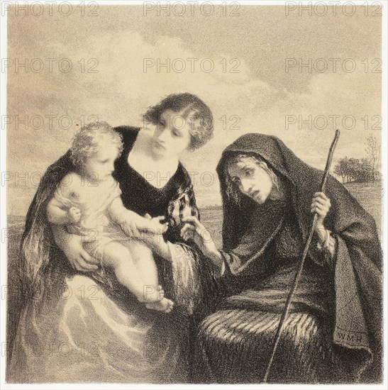 The Fortune Teller, 1857, William Morris Hunt, American, 1824-1979, United States, Lithograph with a brown tone on ivory wove paper, 190 x 189 mm (image), 379 x 309 mm (sheet)