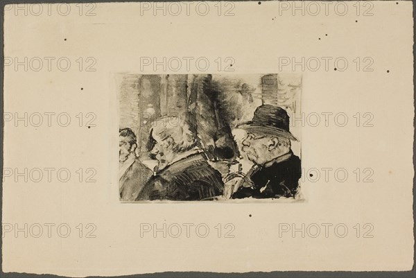 Three Men, Half-Length, 1895/1900, Henri Edmond Cross, French, 1856-1910, France, Monotype in black ink on cream laid paper, 81 × 121 mm (plate), 164 × 250 mm (sheet)