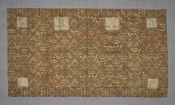 Kesa, 18th century, Edo period (1603–1868), Japan, Silk and gilt-paper strip, satin weave with secondary binding warps and supplementary patterning wefts, 120.6 x 216.9 cm (47 1/2 x 85 3/4 in.)