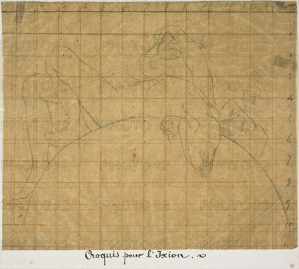 The Torment of Ixion, c. 1876, Jules-Élie Delaunay, French, 1828-1891, France, Graphite on tan wove paper, squared for transfer, 235 × 280 mm