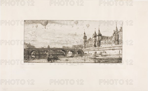 Pont-au-Change, Paris, 1854, Charles Meryon (French, 1821-1868), printed by Auguste Delâtre (French, 1822-1907), France, Etching with drypoint on ivory laid paper, 141 × 324 mm (image), 156 × 334 mm (plate), 298 × 485 mm (sheet)