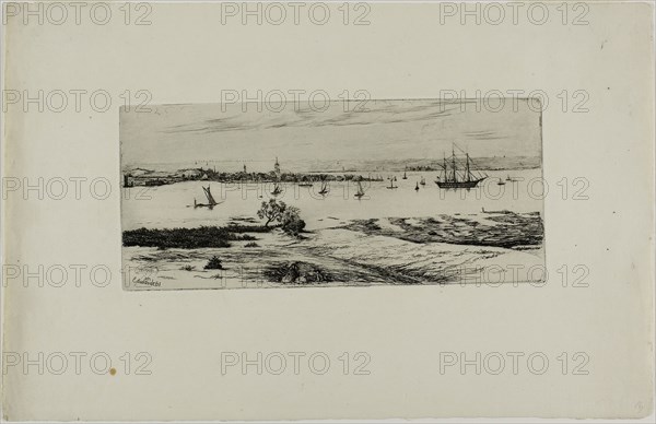 Boats in a Harbor, n.d., Edwin Edwards, English, 1823-1879, England, Etching on ivory wove paper, 102 × 229 mm (plate), 224 × 349 mm (sheet)