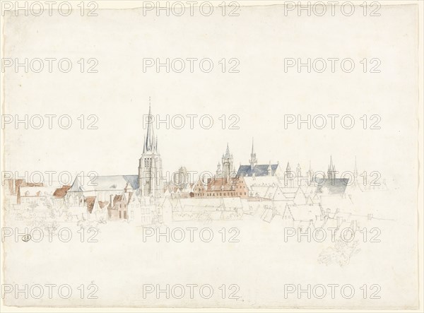 View of Douai, 1667–70, Adam Frans van der Meulen, Flemish, 1632-1690, Flanders, Graphite, with watercolor, on ivory laid paper, 303 × 414 mm