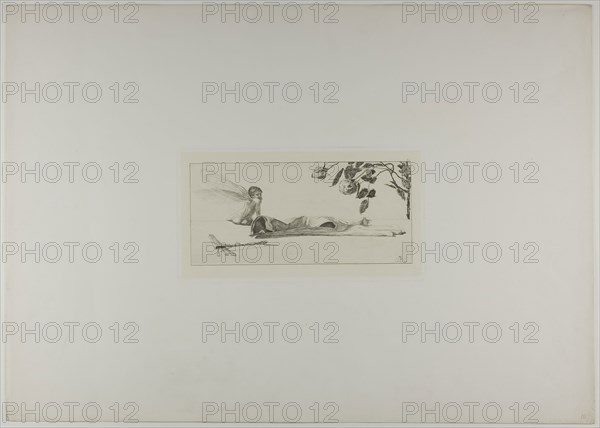 Cupid, plate ten from A Glove, 1881, Max Klinger, German, 1857-1920, Germany, Etching and aquatint on ivory chine collé on off-white wove paper, 109 x 237 mm (image), 142 x 266 mm (plate), 448 x 631 mm (sheet)