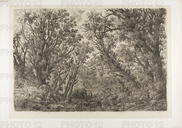 The Childhood of Claude Lorrain, 1863, Baron Jean-Baptiste Heraclée Olivier de Wismes, French, 1814-1887, France, Etching on cream chine laid down on ivory wove paper, 399 × 576 mm (image.), 427 × 607 mm (chine), 446 × 625 mm (plate), 520 × 694 mm (secondary support)