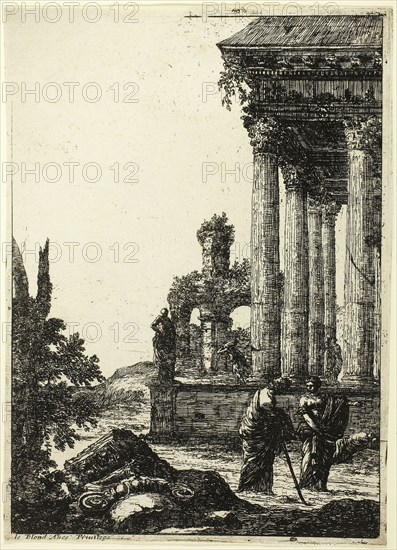 A Young Woman Giving Directions to a Person, n.d., Jean Le Pautre, French, 1618-1682, France, Etching on ivory laid paper, 206 × 146 mm (plate), 213 × 153 mm (sheet)