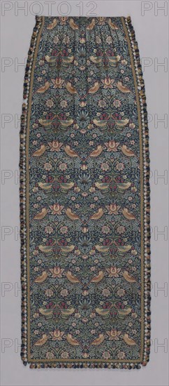 Strawberry Thief (Furnishing Fabric), 1883 (produced 1890s), Designed by William Morris (English, 1834–1896), Produced by Morris & Company (English, 1875–1940), Woven and printed at Merton Abbey Works, England, Surrey, Wimbledon, England, Cotton, plain weave, block printed, wool trim with tassels, 283 × 106 cm (111 1/2 × 41 3/4 in.)