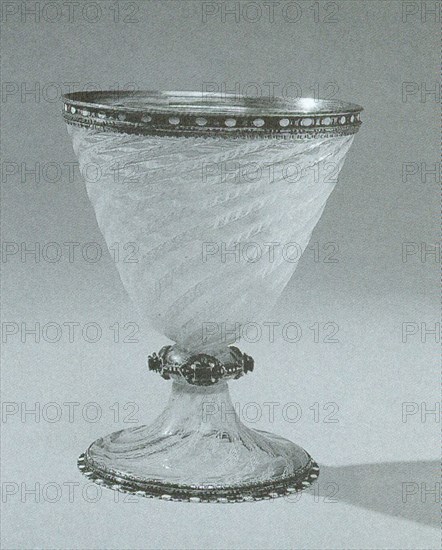 Glass Goblet, late 17th century, mount: 18th/19th century, Austria, Vienna, Vienna, Glass, silver gilt, and jewels, H. 12.4 cm (4 7/8 in.), rim diam. 10.3 cm (4 1/16 in.), base diam. 8.2 cm (3 1/4 in.)