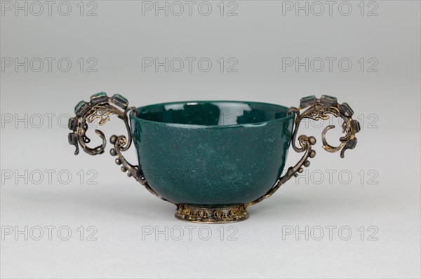 Bowl, Mounts: 17th century, European, Europe, Jasper, silver, and emeralds, Diam. 5.4 cm (2 1/8 in.), 4.4 × 9.7 cm (1 3/4 × 3 3/16 in.)