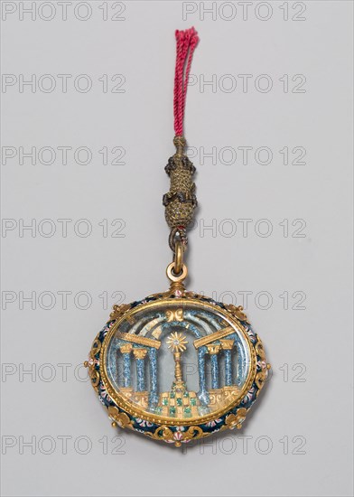 Pendant with the Eucharist, or Holy Sacrament, 1650/1700, Spanish, Spain, Gold, enamels, and glass, 4.7 × 4.6 cm (1 7/8 × 1 13/16 in.)