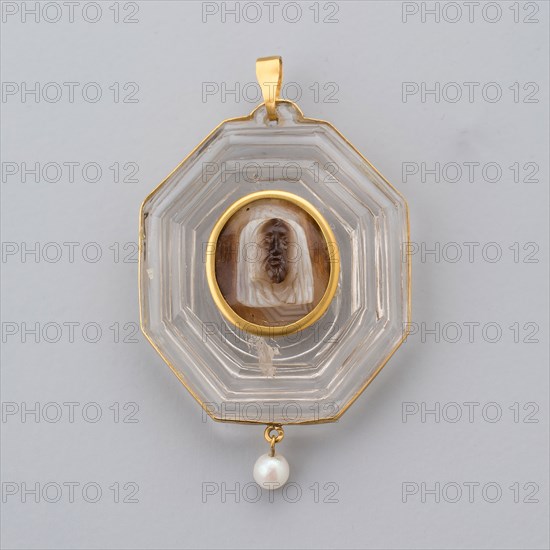 Pendant, cameo: 15th/16th century, frame: 17th/18th century, mounts: 19th century, Italian, Italy, Cameo: agate, mount: rock crystal and gold, 6.7 x 4.6 cm (2 5/8 x 1 13/16 in.)