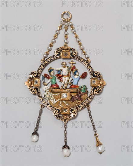 Pendant with Resurrection, 1850/1900, Northern European, possibly Austrian (Vienna), Europe, northern, Gold, enamel, diamonds, and pearls, 9.1 × 5 cm (3 5/8 × 1 15/16 in.)