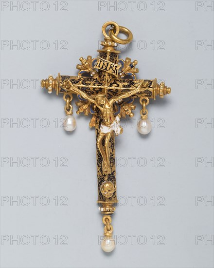 Double-Sided Crucifix Pendant, 15575/1600, Spanish, Spain, Gold, enamel, and pearls, 10.1 × 5.4 cm (4 × 2 1/8 in.)