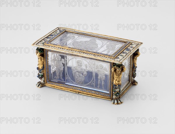 Rock Crystal Casket, 1525/1550, Italian, Northern Italy, Plaques: rock crystal, mount: enamel and gold, 4.2 × 8.4 × 4.9 cm (1 5/8 × 3 5/16 × 1 15/16 in.)