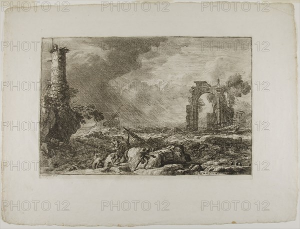 The Shipwreck, 1753–54, Adrien Manglard, French, 1695-1760, France, Etching in black on ivory laid paper, 285 × 422 mm (plate), 440 × 590 mm (sheet)