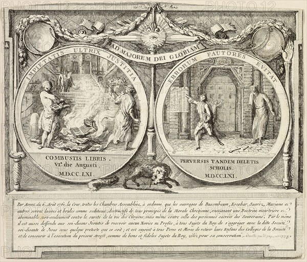 Expulsion of the Jesuits, 1761, Gabriel Jacques de Saint-Aubin, French, 1724-1780, France, Etching, with touches of graphite on ivory laid paper, 179 × 109 mm (sheet, ma×., cut within platemark)