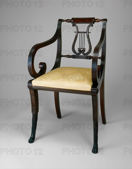 Armchair, c. 1815, American, 18th/19th century, New York, New York, Mahogany, 83.8 × 49.5 × 53.3 cm (33 × 19 1/2 × 21 in.)