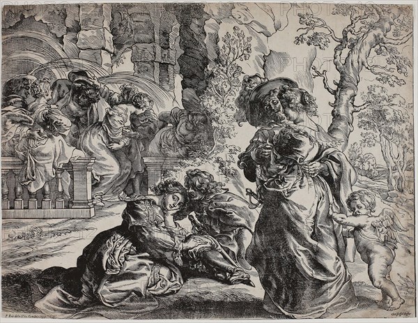 The Garden of Love, Right Half, c. 1631, Christoffel Jegher, Flemish, 1596-1652/53, after Peter Paul Rubens, Flemish, 1577-1640, Germany, Woodcut on ivory laid paper, 461 x 603 mm