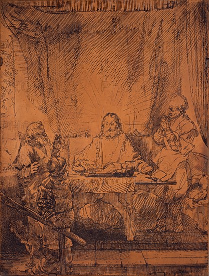 Supper at Emmaus, 1654, Rembrandt van Rijn, Dutch, 1606-1669, Holland, Copper etching plate, 213 x 163 mm