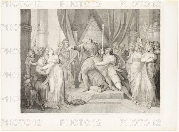 Lear Casting out his Daughter Cordelia, 1792, Richard Earlom (British, 1743-1822), after Henry Fuseli (Swiss, active in England, 1741-1825), England, Etched-stipple proof on ivory laid paper, 501 × 634 mm (plate), 556 × 753 mm (sheet)