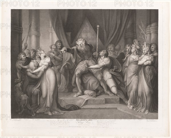 Lear Casting out his Daughter Cordelia, 1792, Richard Earlom (British, 1743-1822), after Henry Fuseli (Swiss, active in England, 1741-1825), England, Stipple etching and engraving on ivory laid paper, 501 × 634 mm (plate), 550 × 680 mm (sheet)