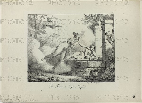 Fortune and the Young Child, 1818, Horace Vernet, French, 1789-1863, France, Lithograph in black on ivory wove paper, 190 × 243 mm (image), 282 × 387 mm (sheet)