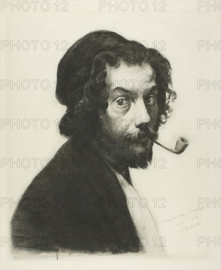 Man with a Pipe, 1879, Marcellin Gilbert Desboutin, French, 1823-1902, France, Drypoint on ivory wove paper, 455 × 378 mm (image), 615 × 524 mm (sheet)