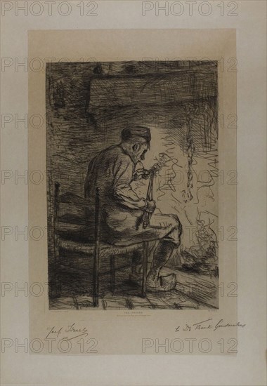 The Smoker, 1882, Jozef Israëls, Dutch, 1824-1911, Holland, Engraving on tan wove paper, 404 x 278 mm (plate), 500 x 320 mm (sheet)