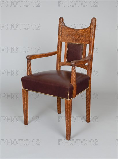 Armchair, c. 1885, A. H. Davenport & Co., American, 1875–1910, Design attributed to Francis H. Bacon, American, 1856–1940, Boston, Oak, 107.9 × 59.7 × 50.8 cm (42 1/2 × 23 1/2 × 20 in.)