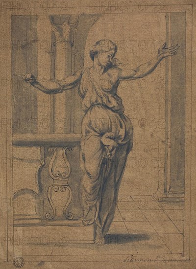 Lucretia, n.d., After Raffaello Sanzio, called Raphael, Italian, 1483-1520, Italy, Pen and black ink with brush and gray wash, on on brown prepared laid paper, 256 x 188 mm