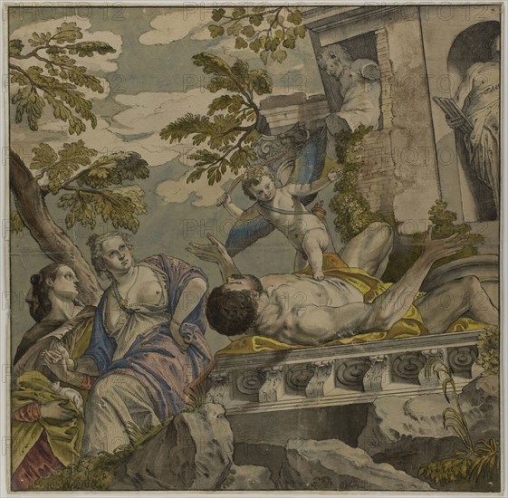 Allegory of Love: Scorn, n.d., after Paolo Caliari, called Veronese, Italian, 1528-1588, Italy, Pen and black ink with brush and watercolor and gouache, over graphite, on cream wove paper, laid down on ivory wove paper, 420 x 427 mm