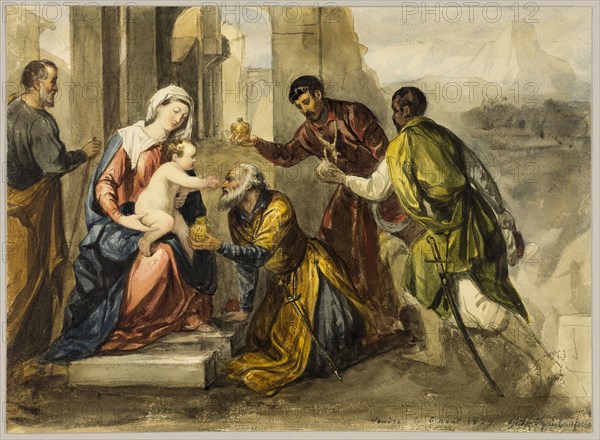 Adoration of the Magi, 1827, After Bonifazio de’ Pitati, called Bonifazio Veronese, Italian, c. 1487-1553, Italy, Watercolor over graphite, on ivory wove paper, 230 x 314 mm