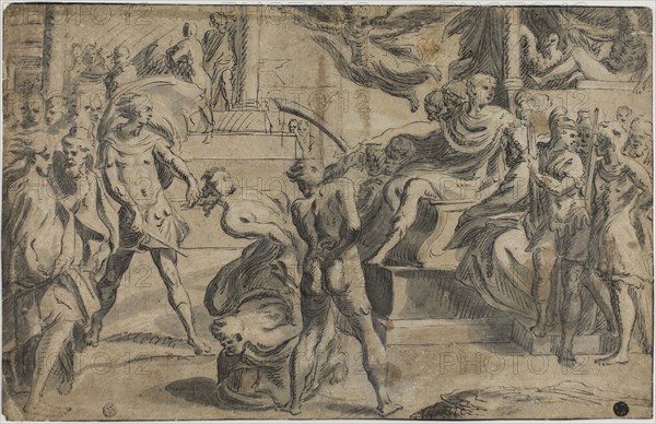 Martyrdom of Saints Peter and Paul, n.d., after Francesco Mazzola, called Parmigianino, Italian, 1503-1540, Italy, Pen and black ink with brush and gray wash, on tan laid paper, laid down on ivory laid paper, 295 x 457 mm