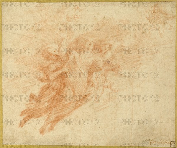 Ascension of the Magdalene, n.d., Unknown Italian artist, possibly Style of Cecco Bravo (Italian, 1607-1661), possibly Giovanni Lanfranco (Italian, 1582-1647), Italy, Red chalk, on buff laid paper, laid down on card, 223 x 268 mm
