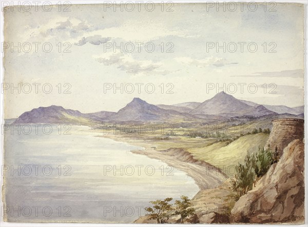 Victoria Castle and the Val of Shanganagh, Dún Laoghaire, 1843, Elizabeth Murray, English, c. 1815-1882, England, Watercolor over traces of graphite on ivory wove paper, 278 mm × 378 mm