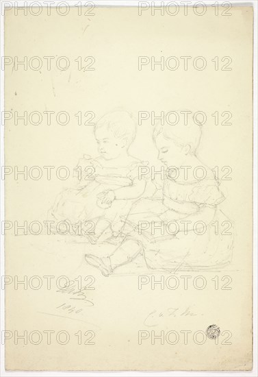 Two Seated Baby Girls (recto), a Still Life, and Two Animals (verso), 1840, Elizabeth Murray, English, c. 1815-1882, England, Graphite on folded cream wove paper, 268 mm × 366 mm