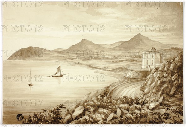 Val of Shanganagh, Dún Laoghaire, with Boats, 1843, Elizabeth Murray, English, c. 1815-1882, England, Brush and brown wash over graphite on cream wove paper, 176 mm × 260 mm