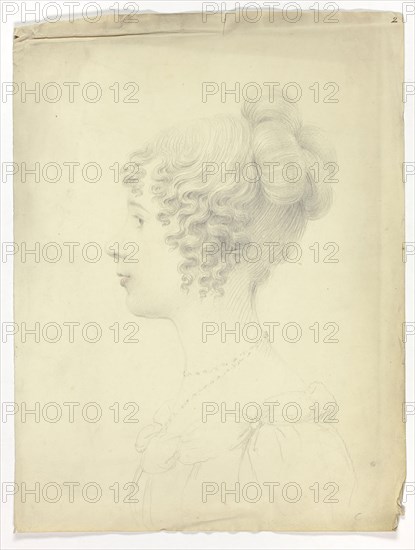 Profile of Woman Facing Left, n.d., Unknown Artist, British, 19th century, United Kingdom, Graphite, with red chalk, on cream wove paper, 297 x 223 mm