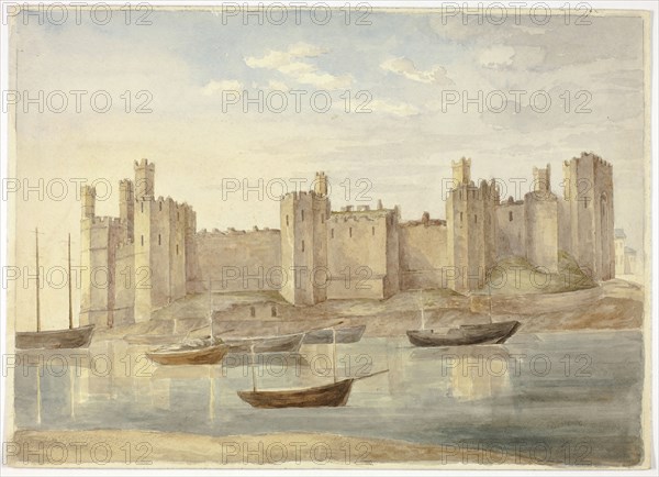 Caernarvon Castle, 1845, Elizabeth Murray, English, c. 1815-1882, England, Watercolor over graphite on cream wove paper, 260 mm × 364 mm