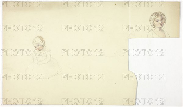 Studies for Portraits of Two Young Girls, n.d., Elizabeth Murray, English, c. 1815-1882, England, Watercolor over graphite on cream wove paper, 118 mm × 372 mm