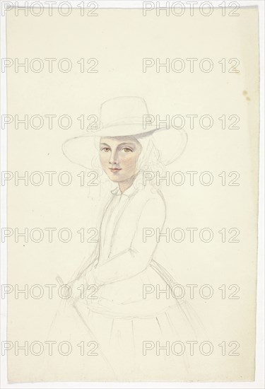 Portrait of Young Girl with Hat and Crop, n.d., Elizabeth Murray, English, c. 1815-1882, England, Watercolor over graphite on cream wove paper, 251 mm × 170 mm
