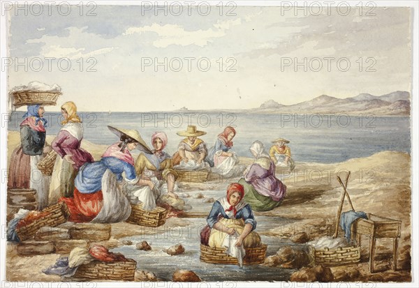 Washerwoman at Nice, February 1842, Elizabeth Murray, English, c. 1815-1882, England, Watercolor over graphite on cream wove paper, 176 mm × 259 mm