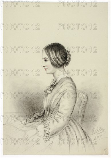 Portrait of Selina (Quin) Markham, 1850, Elizabeth Murray, English, c. 1815-1882, England, Black chalk with colored fabricated chalk, and traces of white gouache, on gray wove paper, 254 mm × 176 mm