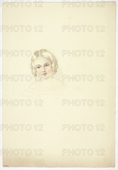 Portrait Head of a Young Girl, n.d., Elizabeth Murray, English, c. 1815-1882, England, Watercolor over graphite on cream wove paper, 267 mm × 184 mm