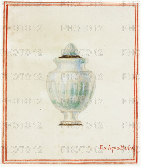 Aquamarine Urn, n.d., Giuseppe Grisoni, Italian, born Flanders, 1699-1769, Flanders, Gouache heightened with touches of gold paint, over black chalk, on ivory wove paper, 107 × 90 mm